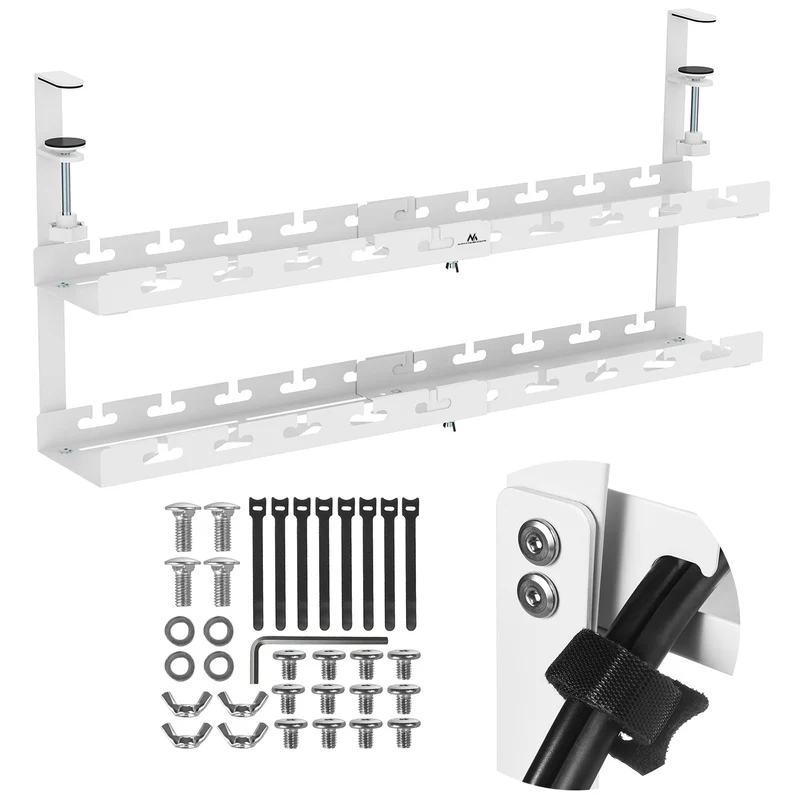 Maclean under-desk cable organizer, max. load 5kg, max. 728mm, 2 levels, white, MC-102 W