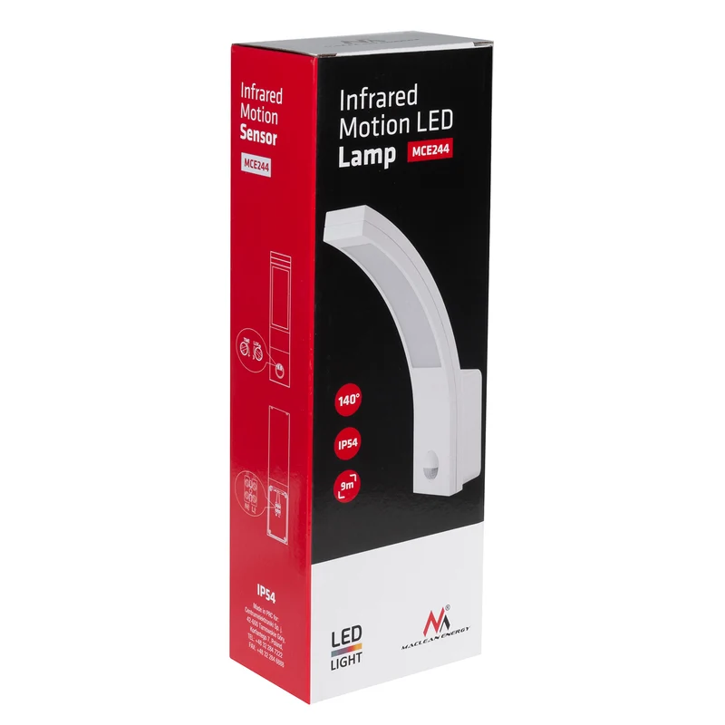 Maclean motion sensor LED lamp, PIR motion sensor, white, 10W, IP54, 750lm, neutral white (4000K) MCE244 W. 2 Pices