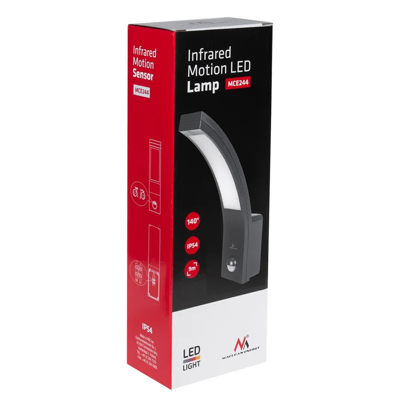 Maclean motion sensor LED lamp, PIR motion sensor, grey, 10W, IP54, 750lm, neutral white (4000K) MCE244 GR, 2 pieces