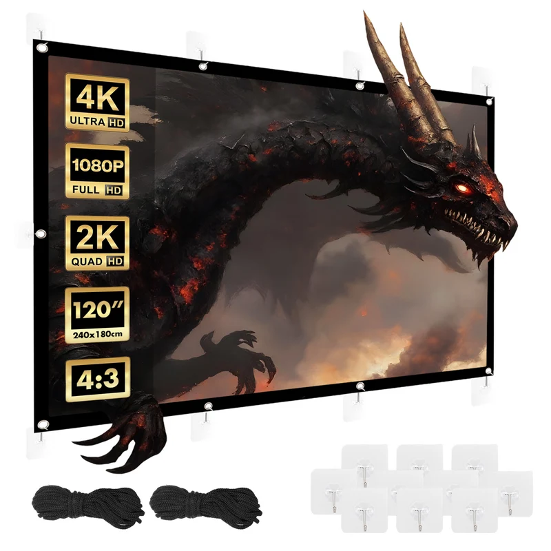 Maclean projection screen, 120", 240x180cm, 25mm 4:3 border, tension hooks, MC-169