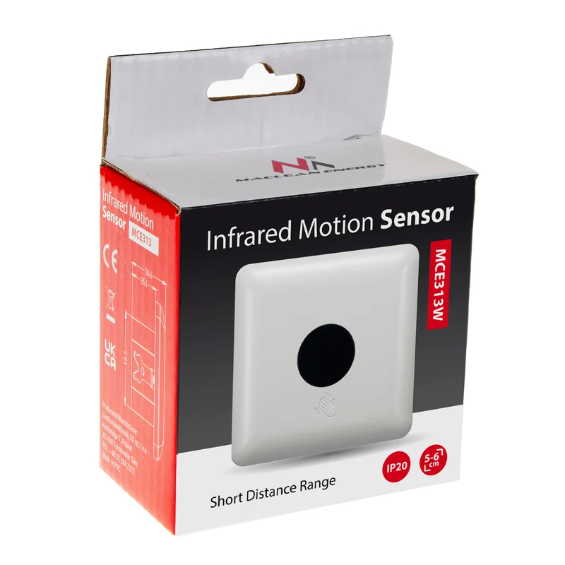 Maclean short range PIR sensor, range 5-6cm, recessed box, max. load 1200W, MCE313 W, 4 pcs