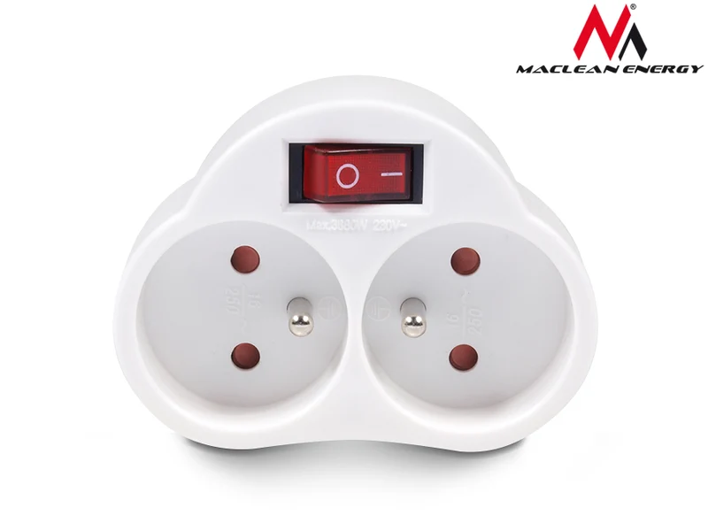 Maclean current outlet, with switch, x2, max. 3680W, type E MCE31