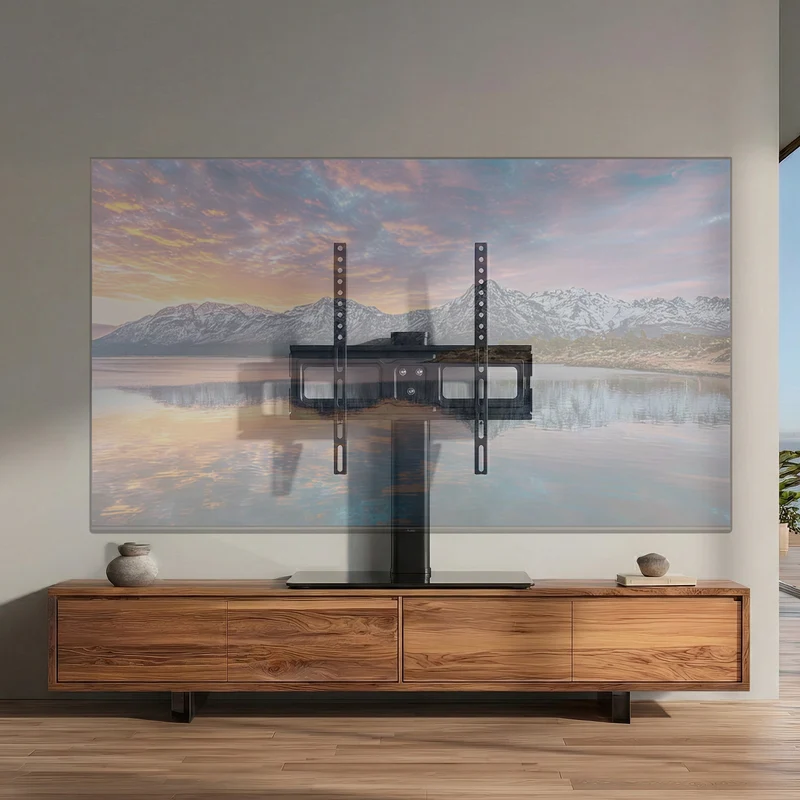 Maclean MC-450 Universal TV Stand for TV Cabinet max. 40kg, max. VESA 400x400 32-65" Tempered Glass Base 3-Level Height Adjustment