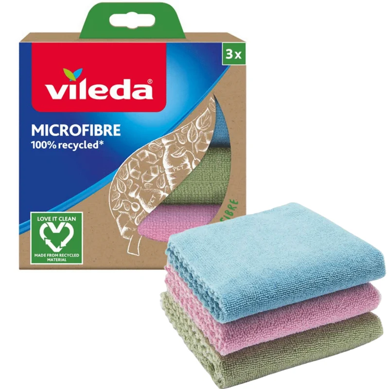 Vileda 168310 Set of Vileda Multipurpose Cloths 3pcs 100% Microfibre, Recycled ECO