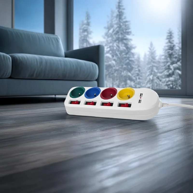 Maclean power strip, extender 4 sockets + 2xUSB, with switches, 250VAC/10A, 2.1A 5V, 1.5m, white, MCE229 W