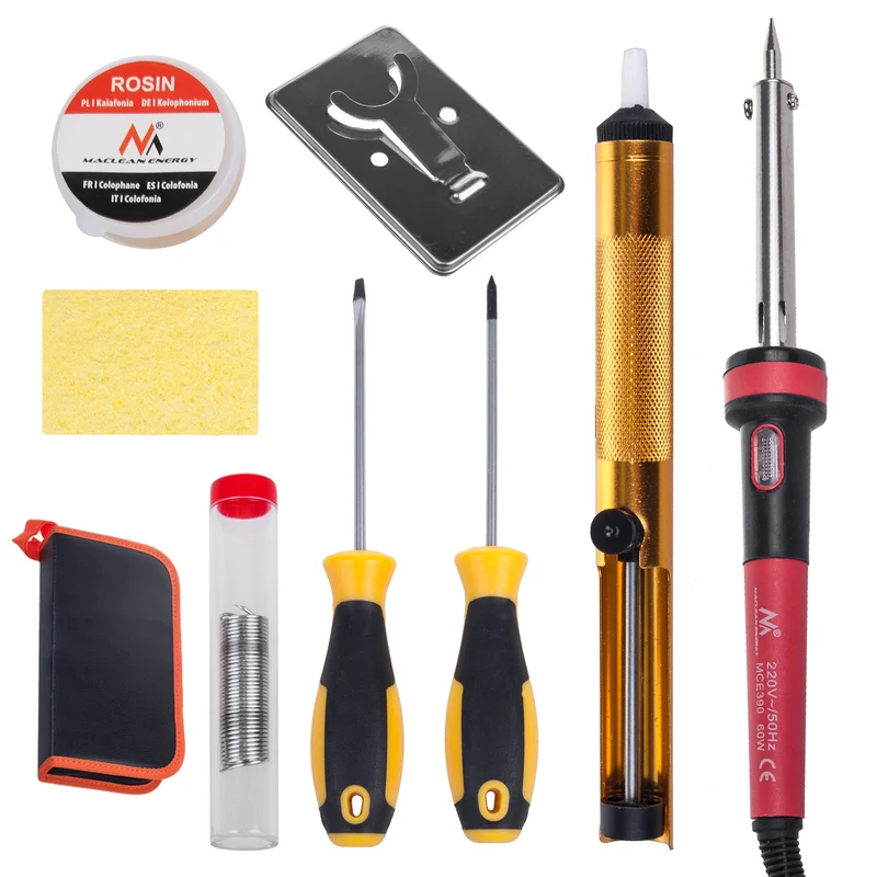 Soldering Iron Kit 60W Tin Rosin Suction Cup Stand Screwdrivers, Carrying Case