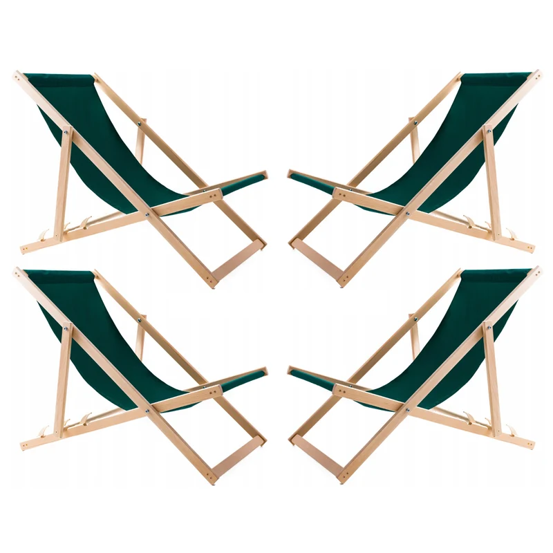 Set of 4 Comfortable Green Wooden Deck Chairs: Perfect for Relaxation on the Beach, Balcony, Terrace, and More