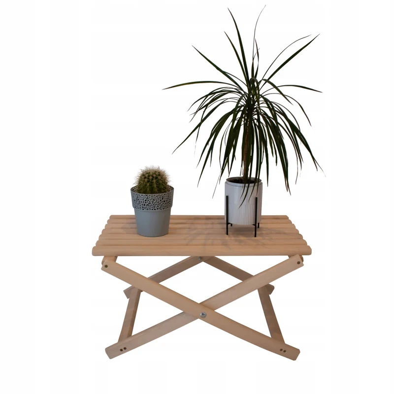 Set of 2 beach chairs, blue stripes + wooden coffee table Woodok