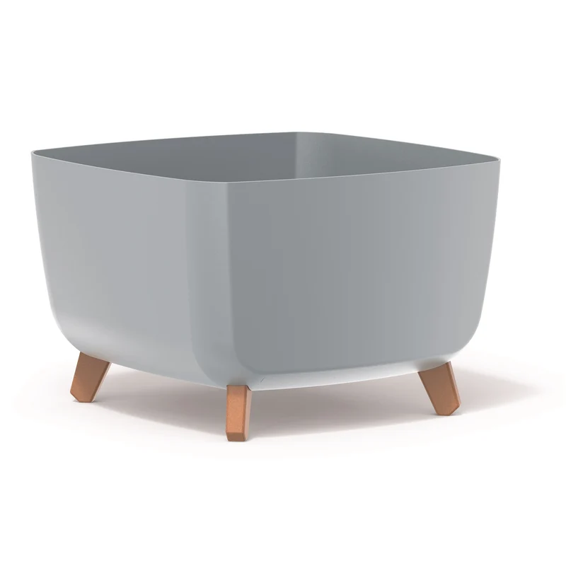 Prosperplast Gracia Low Square Flower Pot Planter with Removable Legs Liner Indoor Outdoor Plastic UV-Resistant 39x39 cm Light Grey