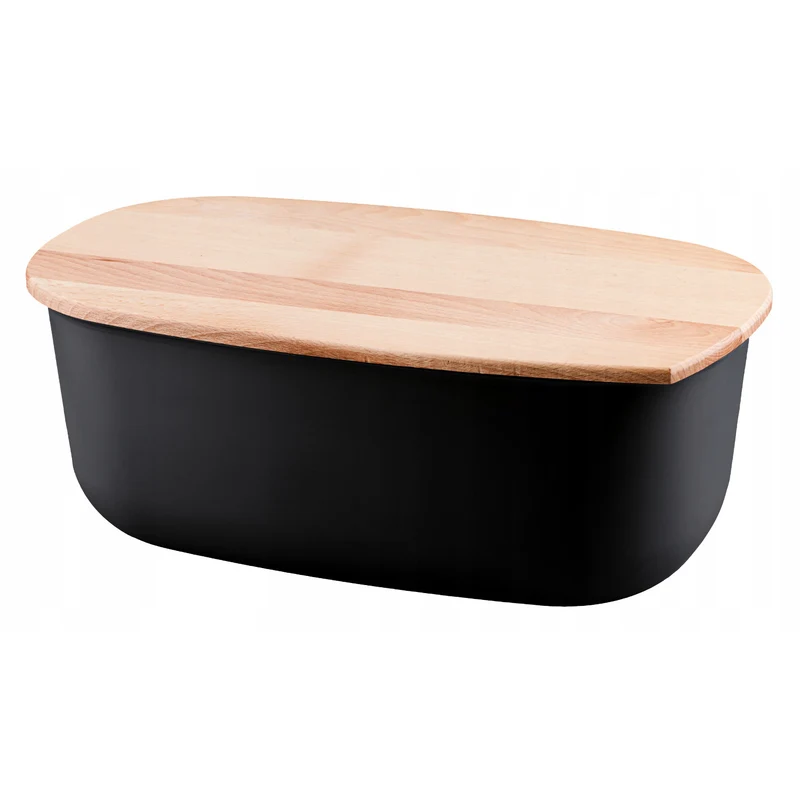 Practic elegant bread bin, beech wood, BFA Free, black