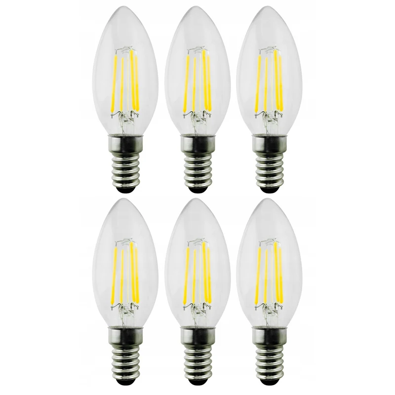 Maclean MCE285 6x Filament LED Bulb E14 Thread, 4W, 230V, WW Warm White 3000K, 400lm, Retro Edison Decorative Candle C35