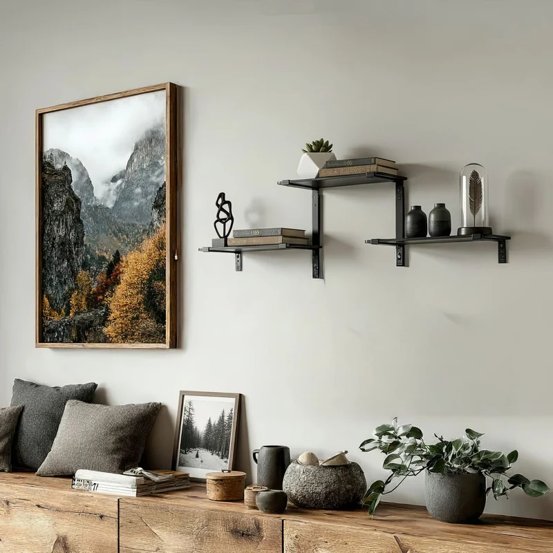 Maclean MC-974 Three-level Modular Shelves, Wall Floating Shelves, Storage, 30kg max