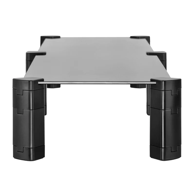 Maclean MC-936 Double Monitor Stand Shelf Height Adjustable Two Screens Stand Laptop Stand Tempered Glass Laptop 2 Monitors Stand Up To Max 20kg Black
