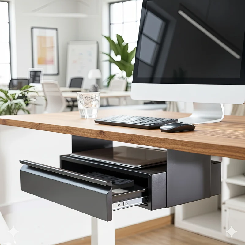 Maclean MC-875 Under Desk Steel Drawer with Shelf Up to Max. 5kg Base Under Table Holder Hanging Drawer with Organiser