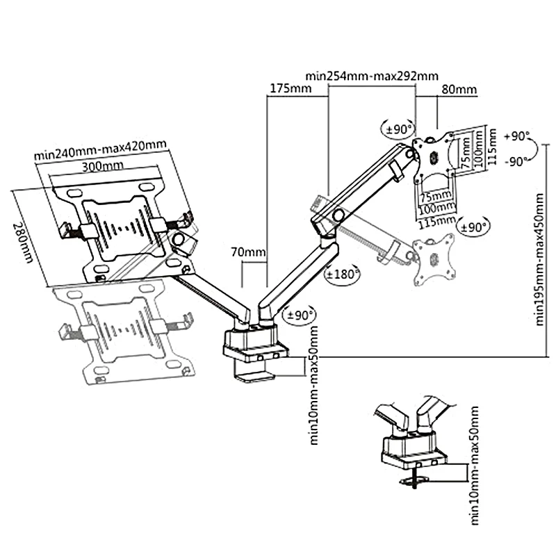 Maclean MC-813 Dual Monitor Bracket Desk Mount Holder For Monitor & Laptop 17" - 32" 8kg VESA Universal
