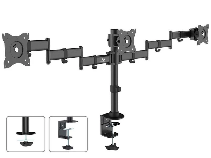 Maclean MC-691 TRE Triple Stand 3 Monitors Bracket Desk Mount Holder Table Mounting Arm 13" - 27" 8kg