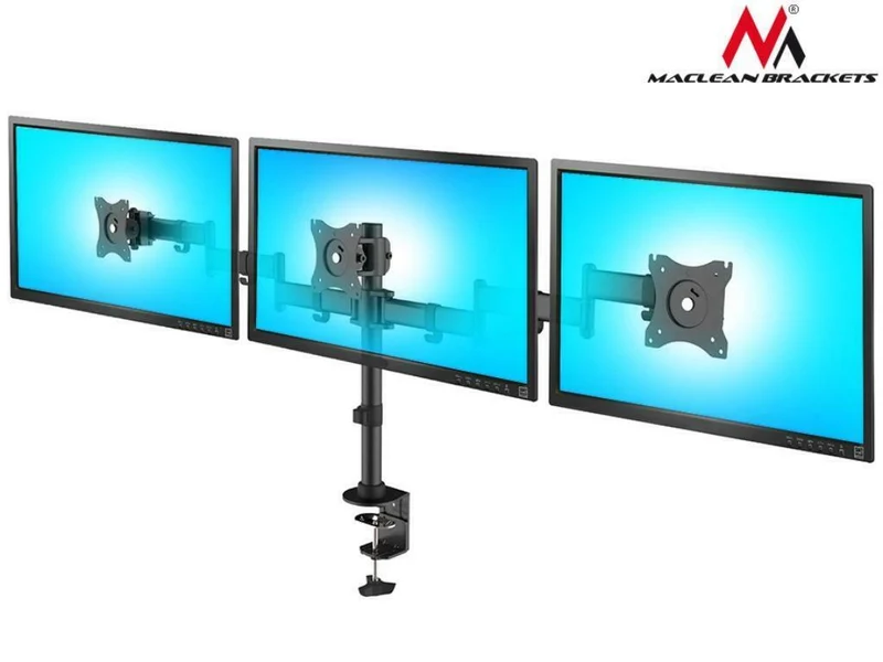 Maclean MC-691 TRE Triple Stand 3 Monitors Bracket Desk Mount Holder Table Mounting Arm 13" - 27" 8kg
