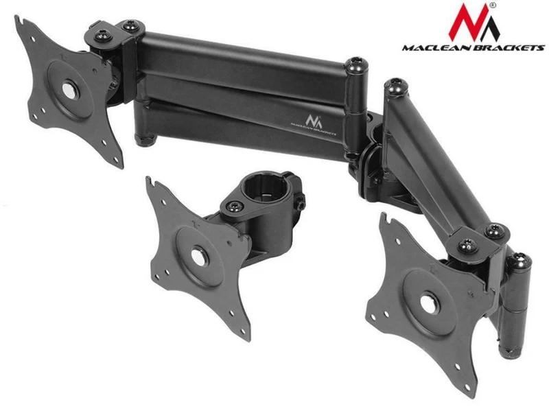 Maclean MC-691 TRE Triple Stand 3 Monitors Bracket Desk Mount Holder Table Mounting Arm 13" - 27" 8kg