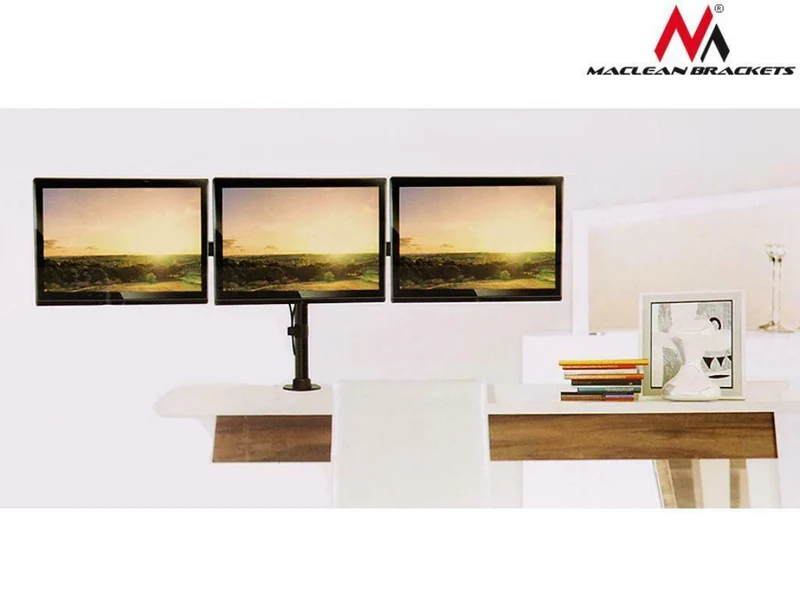 Maclean MC-691 TRE Triple Stand 3 Monitors Bracket Desk Mount Holder Table Mounting Arm 13" - 27" 8kg