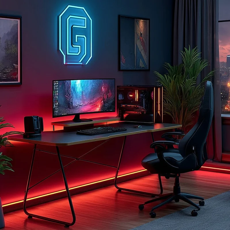 NanoRS RS170 Gaming Desk with Monitor Shelf, Computer Desk, 50kg max, Height 850mm, Black