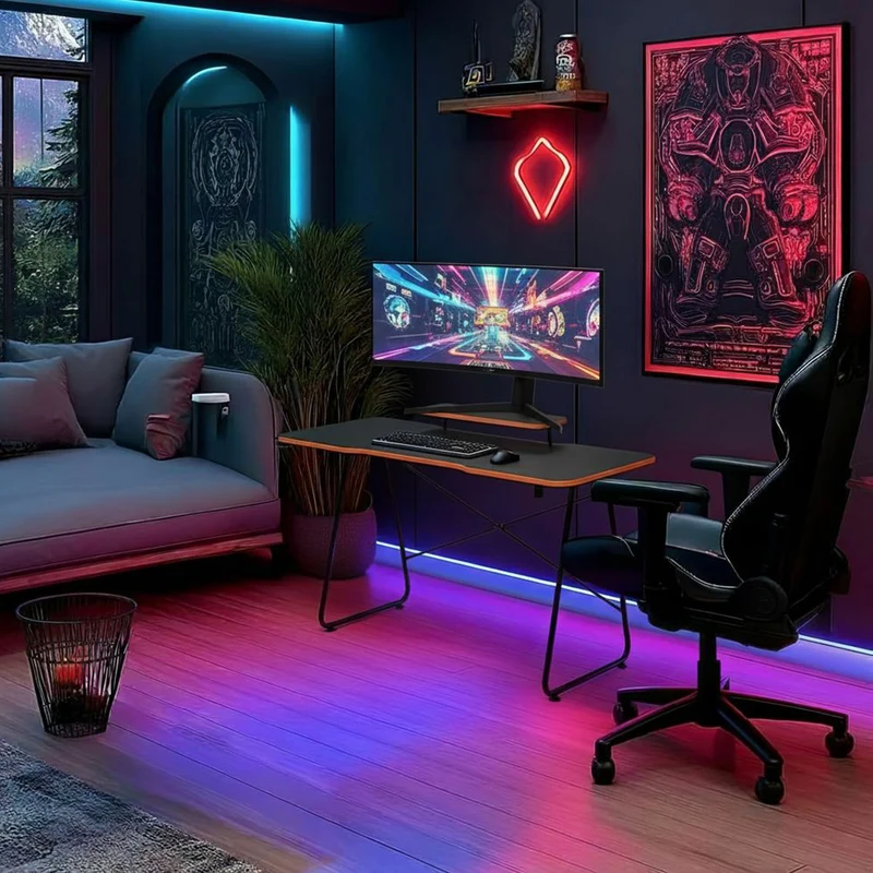 NanoRS RS170 Gaming Desk with Monitor Shelf, Computer Desk, 50kg max, Height 850mm, Black
