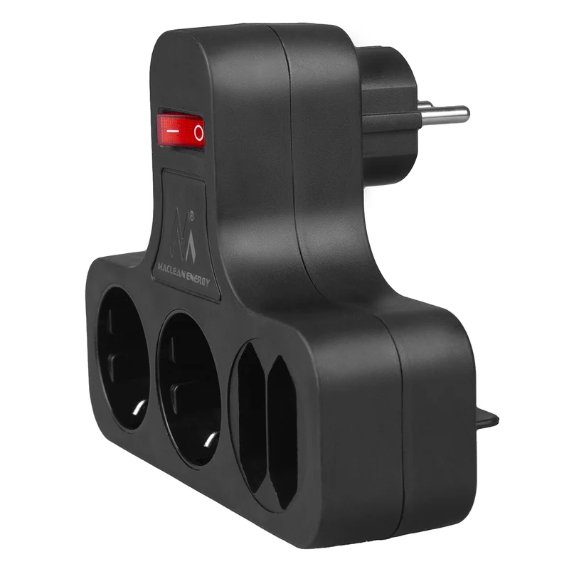 Maclean Quadruple Socket with Switch and Stabilizing Foot, Schuko Type, 2x2.5A & 2x16A, Model MCE224 G/B