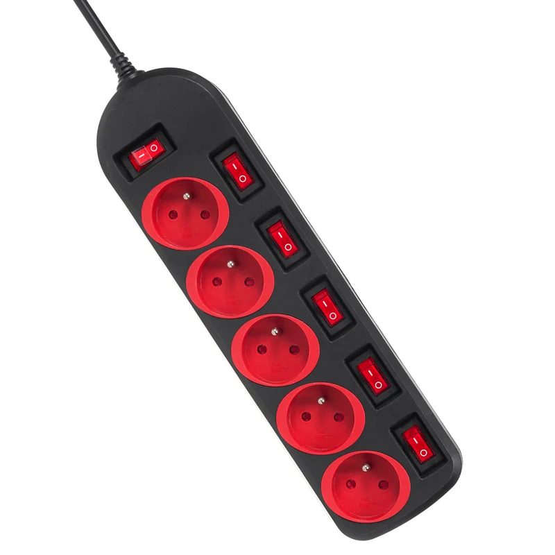 Maclean power strip, 5 socket extension cable, with switches, 250VAC/10A, 1.5m, MCE204