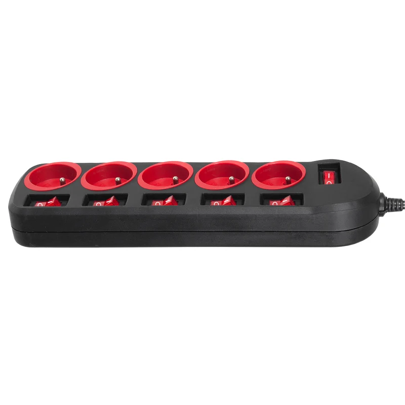 Maclean power strip, 5 socket extension cable, with switches, 250VAC/10A, 1.5m, MCE204