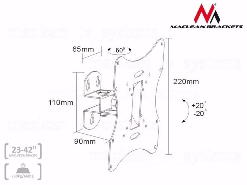 Maclean MC-501A TV Wall Bracket Mount 23'' - 50 " 30kg VESA Universal LED Plasma LCD Holder Adjustable