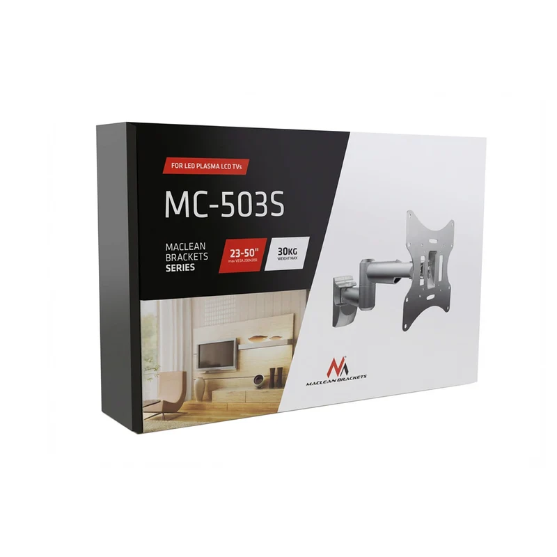 Maclean TV or monitor mount, universal, max VESA 200x200, 23-50", 30 kg, silver, MC-503A S