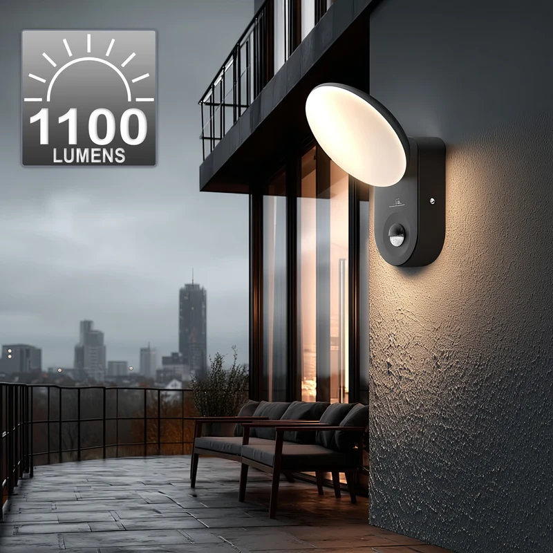 Maclean Energy MCE367 LED wall lamp with PIR sensor - PC + ALU, 15W (1100lm) Neutral White 4000K IP65 gray