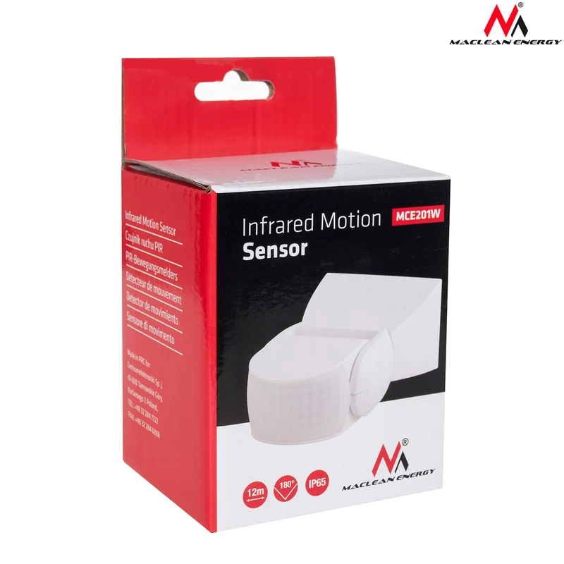 Infrared Motion Detector PIR Modern Range 12m Color White IP65 Maclean Energy MCE201W