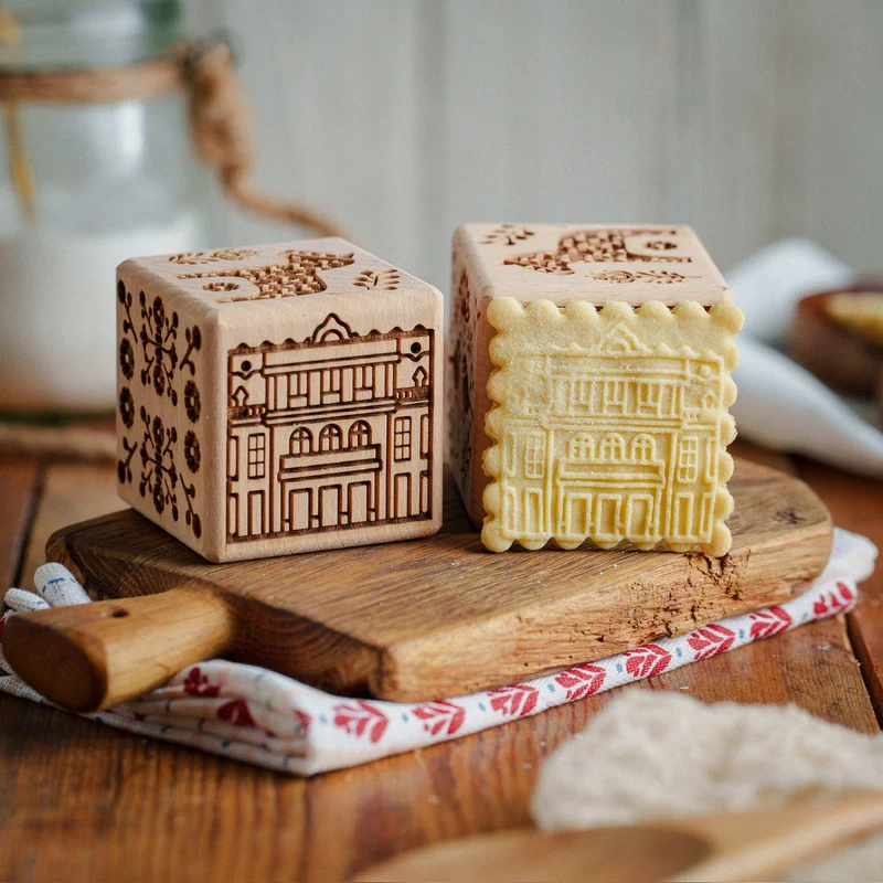 Goody Woody engraved cake cube, 6 cm, beech wood, 6 designs, Scandinavian style
